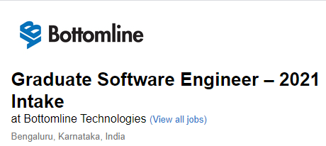 Bottomline Off Campus Drive 2021-Graduate Software Engineer