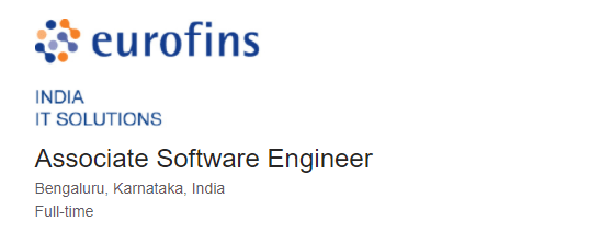 Eurofins Off Campus Drive 2021 hiring Associate Software Engineer at Bangalore location