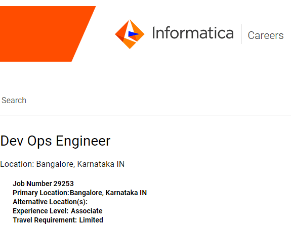 Informatica hiring Dev Ops Engineer