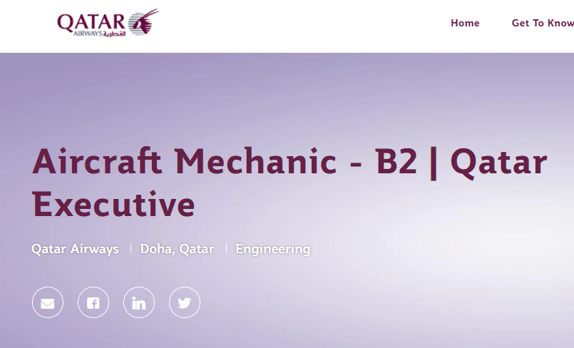 Qatar Airways Careers hiring Aircraft Mechanic-B2