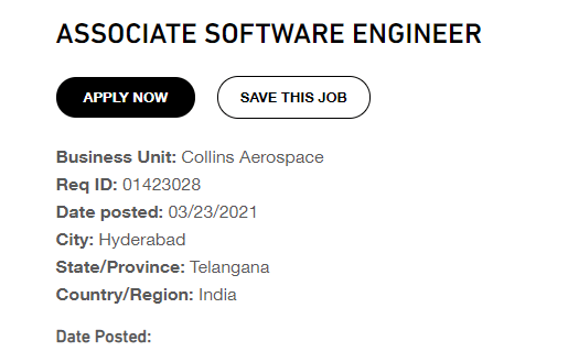 Collins Aerospace hiring Associate Software Engineer