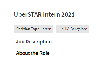 Uber Conduct UberSTAR Intern 2021