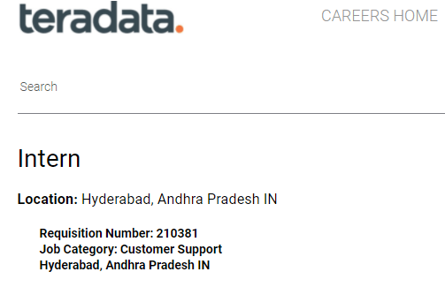 Teradata Recruitment 2021