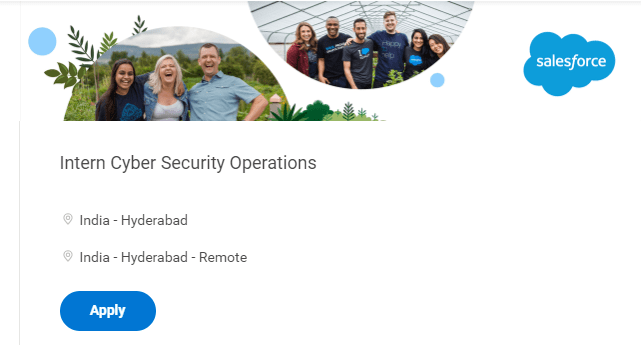 Salesforce Recruitment Drive for Intern Cyber Secur