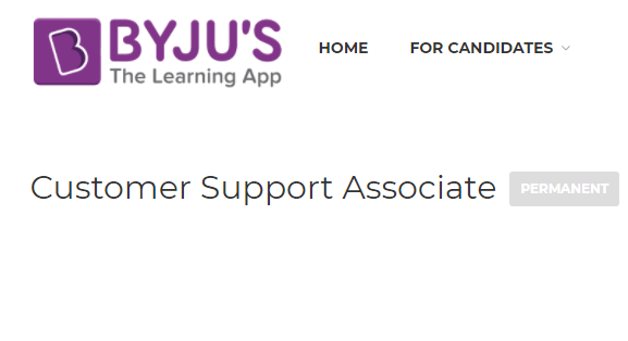 Byju’s Recruitment Drive for Customer Support Associate