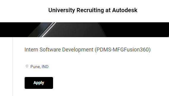 Autodesk Freshers hiring for Intern Software Development