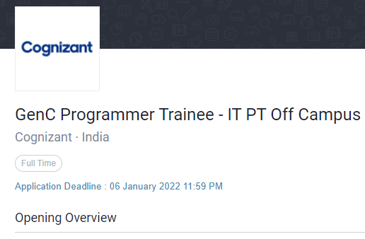 Cognizant GenC Programmer Trainee