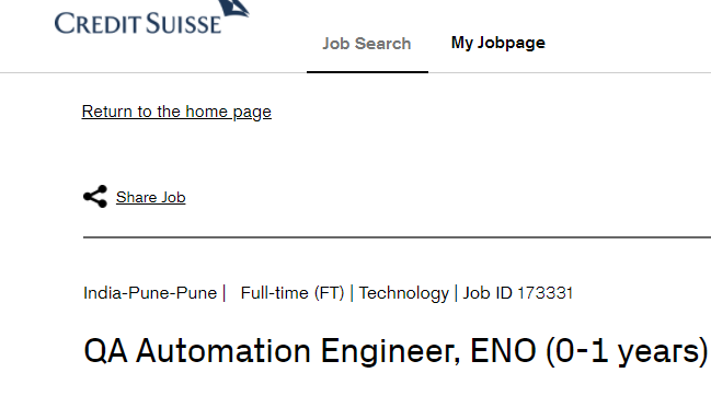 Credit Suisse Off Campus Freshers Recruitment Drive for QA Automation Engineer