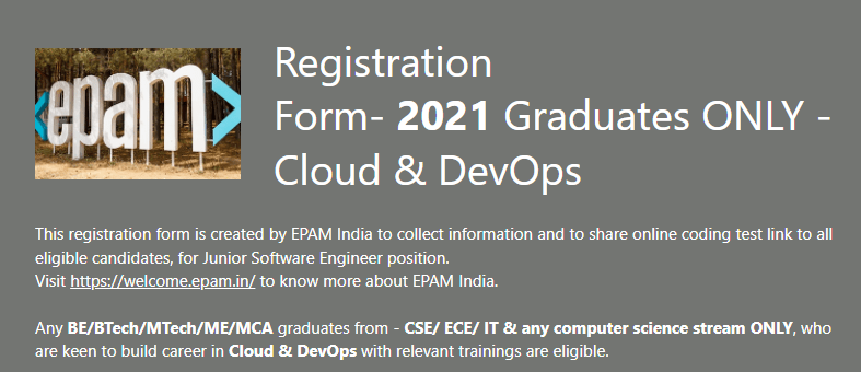 EPAM India 2021 Graduates Off Campus