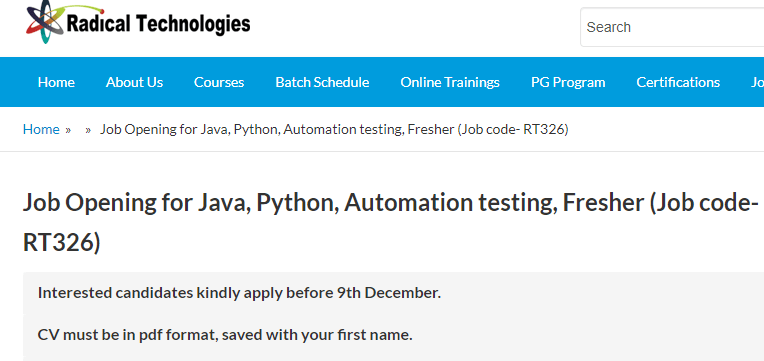 Radical Technologies Off Campus Freshers Recruitment Drive for 2021