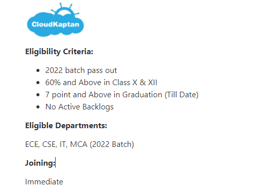 CloudKaptan Recruitment Drive 2022