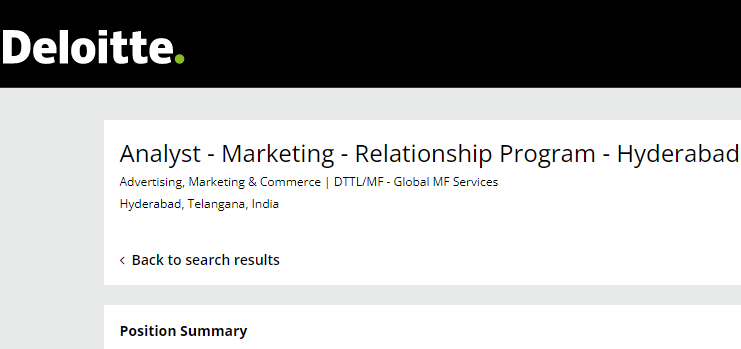 Deloitte Freshers & Experience Job Opportunity for Analyst - Marketing