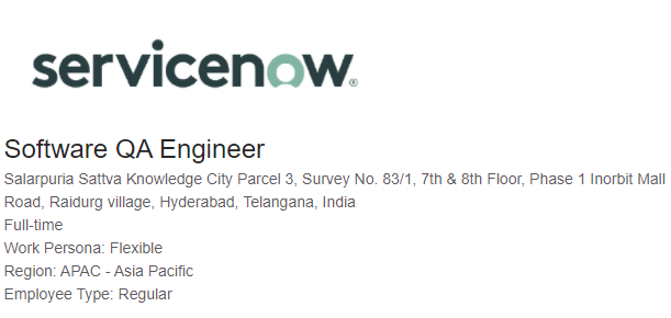 ServiceNow Freshers Off Campus Recruitment Drive for Software QA Engineer