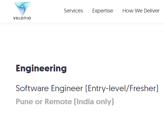 Velotio Entry Level Off Campus Freshers Recruitment Drive