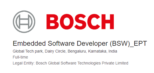 Bosch India Embedded Software Developer Hiring