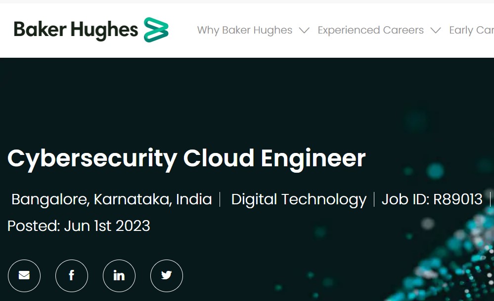 Baker Hughes Fresher Hiring for Cybersecurity Cloud Engineer